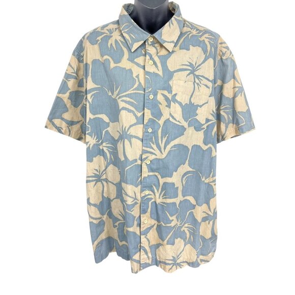 Quiksilver Men Hawaiian Shirt Large L Blue Collar Hibiscus Collar Short Sleeve - Picture 1 of 10